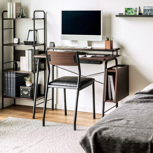 シンプルチェア Cercleシリーズ（デザインチェア・ダイニングチェア・スチールフレーム・木目調背もたれ・ブラック・ブラウン）