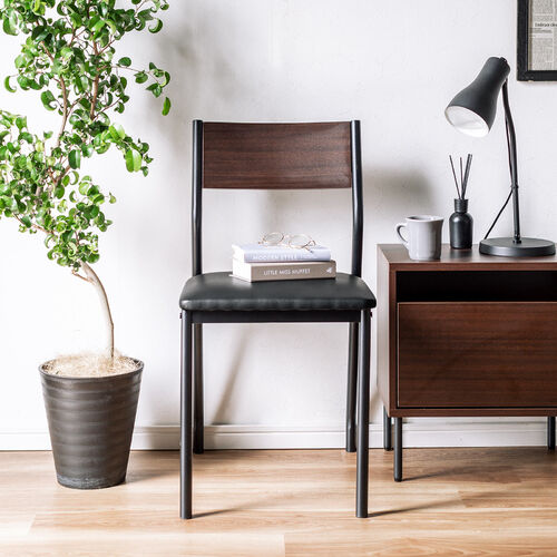 シンプルチェア Cercleシリーズ（デザインチェア・ダイニングチェア・スチールフレーム・木目調背もたれ・ブラック・ブラウン）