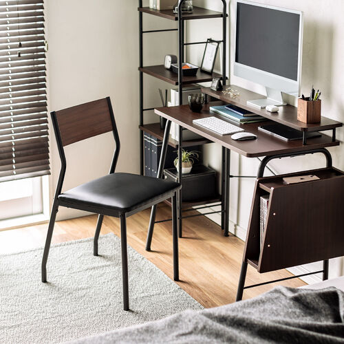 シンプルチェア Cercleシリーズ（デザインチェア・ダイニングチェア・スチールフレーム・木目調背もたれ・ブラック・ブラウン）