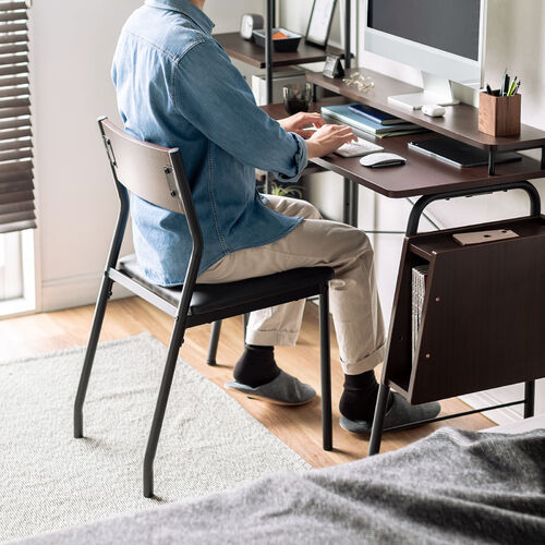 シンプルチェア Cercleシリーズ（デザインチェア・ダイニングチェア・スチールフレーム・木目調背もたれ・ブラック・ブラウン）