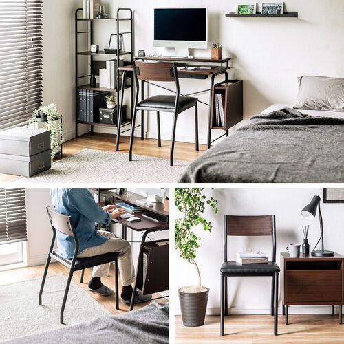 シンプルチェア Cercleシリーズ（デザインチェア・ダイニングチェア・スチールフレーム・木目調背もたれ・ブラック・ブラウン）