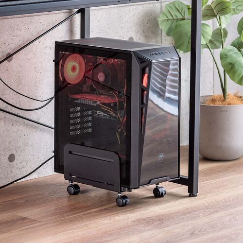 CPUスタンド（スチール製・デスクトップ用・パソコンラック・パソコンスタンド・キャスター付き・ほこり対策・無段階調整・耐荷重10kg）