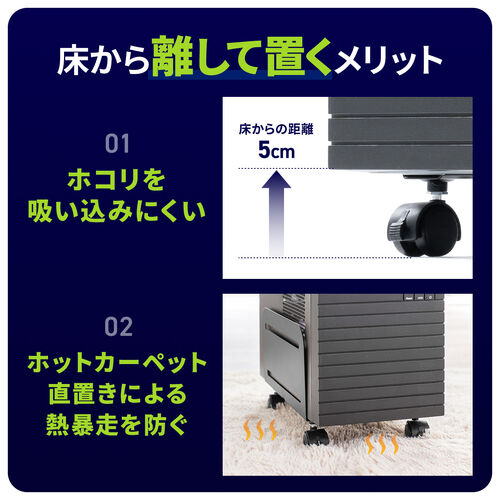 CPUスタンド（スチール製・デスクトップ用・パソコンラック・パソコンスタンド・キャスター付き・ほこり対策・無段階調整・耐荷重10kg）