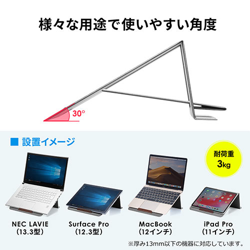 ノートパソコンスタンド（iPadスタンド・タブレットスタンド・薄型・折りたたみ式・A4サイズ）
