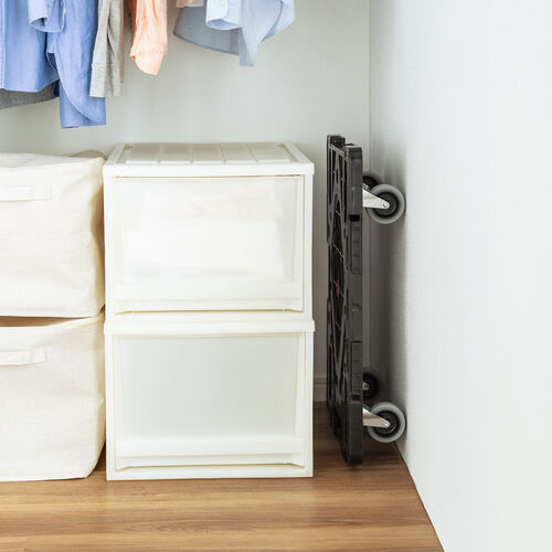 平台車（耐荷重80kg・積み重ね可能・連結・大型キャスター付・ブラック）