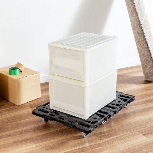 平台車（耐荷重80kg・積み重ね可能・連結・大型キャスター付・ブラック）