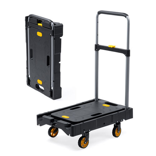 折りたたみ台車（自立・縦・横置き・4輪・静音キャスター・耐荷重136kg・コンパクト・軽量・薄型・完全折りたたみ・ブラック）