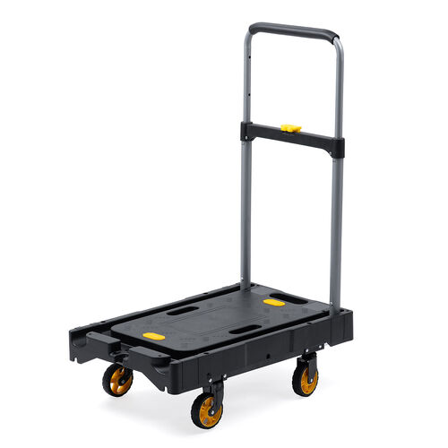 折りたたみ台車（自立・縦・横置き・4輪・静音キャスター・耐荷重136kg・コンパクト・軽量・薄型・完全折りたたみ・ブラック）