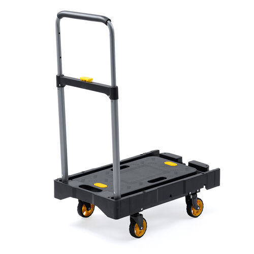 折りたたみ台車（自立・縦・横置き・4輪・静音キャスター・耐荷重136kg・コンパクト・軽量・薄型・完全折りたたみ・ブラック）