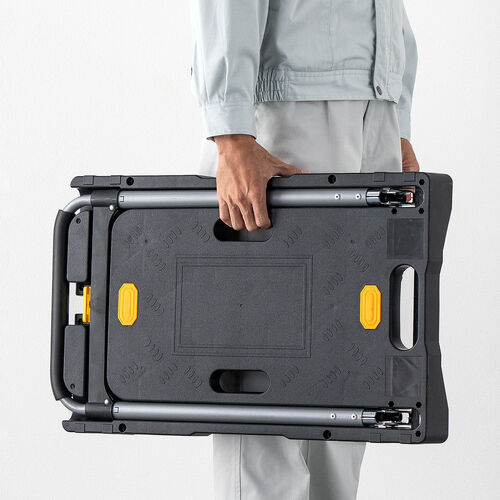 折りたたみ台車（自立・縦・横置き・4輪・静音キャスター・耐荷重136kg・コンパクト・軽量・薄型・完全折りたたみ・ブラック）