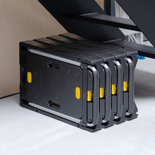 折りたたみ台車（自立・縦・横置き・4輪・静音キャスター・耐荷重136kg・コンパクト・軽量・薄型・完全折りたたみ・ブラック）