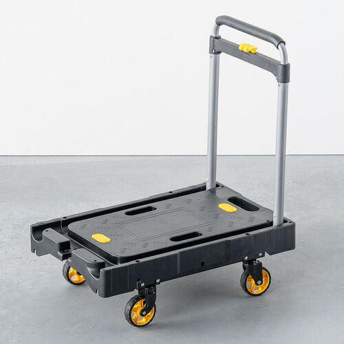 折りたたみ台車（自立・縦・横置き・4輪・静音キャスター・耐荷重136kg・コンパクト・軽量・薄型・完全折りたたみ・ブラック）