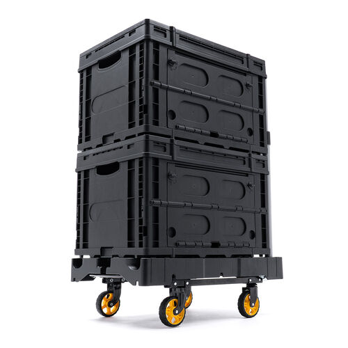 折りたたみ台車（自立・縦・横置き・4輪・静音キャスター・耐荷重136kg・コンパクト・軽量・薄型・完全折りたたみ・ブラック）