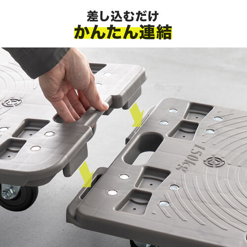 平台車（ゴムキャスター・スタンダード形状・連結・耐荷重150kg・スタッキング・取っ手・軽量・完成品お届け・キャスター交換可能・高耐久）