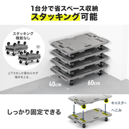 平台車（ゴムキャスター・スタンダード形状・連結・耐荷重150kg・スタッキング・取っ手・軽量・完成品お届け・キャスター交換可能・高耐久）