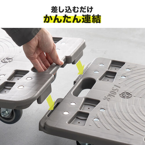 平台車（TPR製キャスター・スタンダード形状・連結・耐荷重150kg・スタッキング・取っ手・軽量・完成品お届け・キャスター交換可能・高耐久）