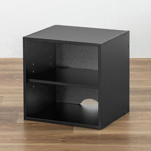 キューブ型収納ボックス（オープン・幅35×奥行29.5×高さ35cm・2段式・配線穴・推し活収納棚・アクスタ・DVD・Switch・ブラック）
