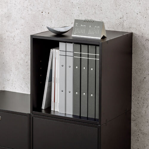 キューブ型収納ボックス（オープン・幅35×奥行29.5×高さ35cm・2段式・配線穴・推し活収納棚・アクスタ・DVD・Switch・ブラック）