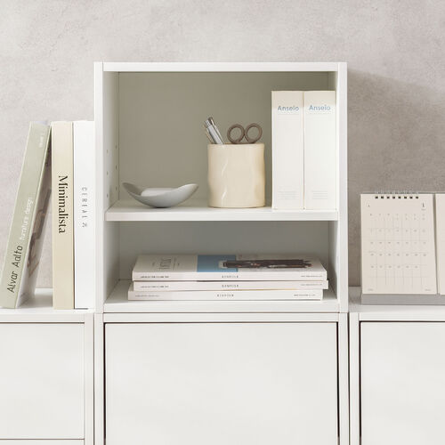 キューブ型収納ボックス（オープン・幅35×奥行29.5×高さ35cm・2段式・配線穴・推し活収納棚・アクスタ・DVD・Switch・ホワイト）