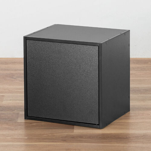 キューブ型収納ボックス（扉・幅35×奥行29.5×高さ35cm・2段式・配線穴・推し活収納棚・アクスタ・DVD・Switch・ブラック）