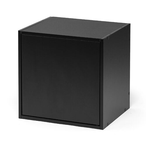 キューブ型収納ボックス（扉・幅35×奥行29.5×高さ35cm・2段式・配線穴・推し活収納棚・アクスタ・DVD・Switch・ブラック）
