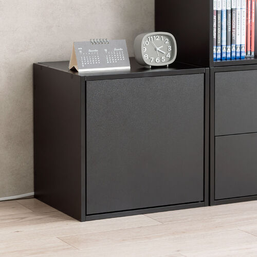 キューブ型収納ボックス（扉・幅35×奥行29.5×高さ35cm・2段式・配線穴・推し活収納棚・アクスタ・DVD・Switch・ブラック）