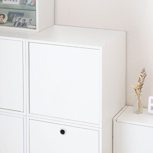 キューブ型収納ボックス（扉・幅35×奥行29.5×高さ35cm・2段式・配線穴・推し活収納棚・アクスタ・DVD・Switch・ホワイト）