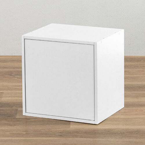 キューブ型収納ボックス（扉・幅35×奥行29.5×高さ35cm・2段式・配線穴・推し活収納棚・アクスタ・DVD・Switch・ホワイト）