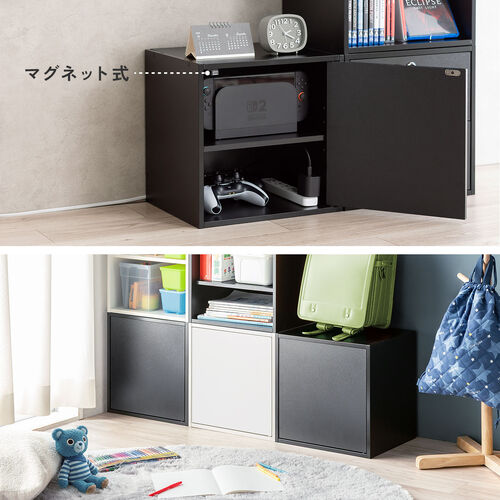 キューブ型収納ボックス（扉・幅35×奥行29.5×高さ35cm・2段式・配線穴・推し活収納棚・アクスタ・DVD・Switch・ホワイト）