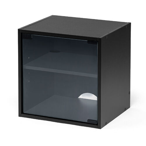キューブ型収納ボックス（ガラス扉・幅35×奥行29.5×高さ35cm・2段式・配線穴・推し活収納棚・アクスタ・DVD・Switch・ブラック）