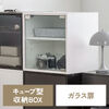 キューブ型収納ボックス（ガラス扉・幅35×奥行29.5×高さ35cm・2段式・配線穴・推し活収納棚・アクスタ・DVD・Switch・ホワイト）
