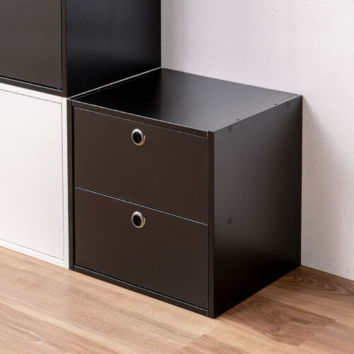 キューブ型収納ボックス（引き出し・幅35×奥行29.5×高さ35cm・2段式・推し活収納棚・アクスタ・DVD・Switch・ブラック）