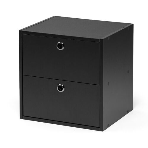 キューブ型収納ボックス（引き出し・幅35×奥行29.5×高さ35cm・2段式・推し活収納棚・アクスタ・DVD・Switch・ブラック）