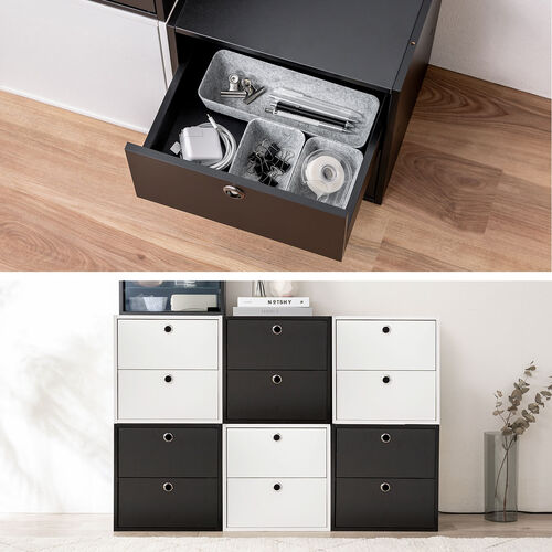 キューブ型収納ボックス（引き出し・幅35×奥行29.5×高さ35cm・2段式・推し活収納棚・アクスタ・DVD・Switch・ブラック）