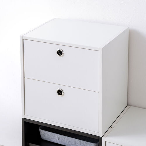 キューブ型収納ボックス（引き出し・幅35×奥行29.5×高さ35cm・2段式・推し活収納棚・アクスタ・DVD・Switch・ホワイト）