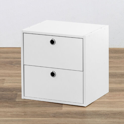 キューブ型収納ボックス（引き出し・幅35×奥行29.5×高さ35cm・2段式・推し活収納棚・アクスタ・DVD・Switch・ホワイト）