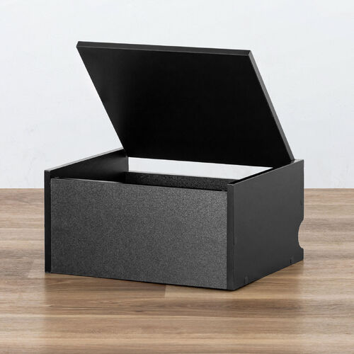 キューブ型収納ボックス（上部オープン・幅35×奥行29.5×高さ17.5cm・配線穴・推し活収納棚・Switch・タップ・化粧品・ブラック）