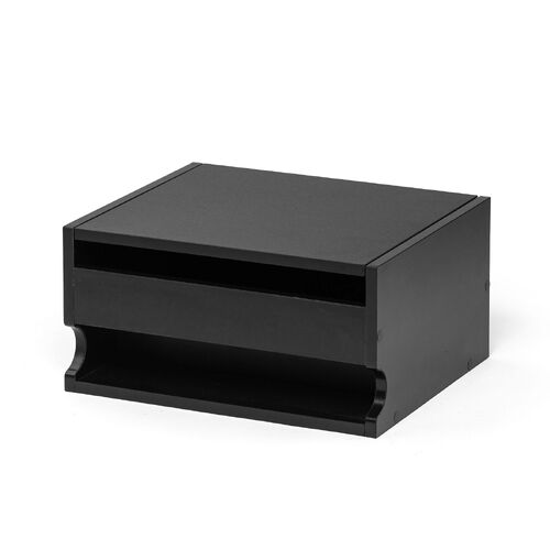 キューブ型収納ボックス（上部オープン・幅35×奥行29.5×高さ17.5cm・配線穴・推し活収納棚・Switch・タップ・化粧品・ブラック）