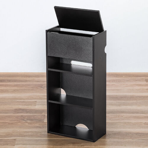 キューブ型収納ボックス（棚付きゲーム機収納・ハーフサイズ・ハイタイプ・上部オープン・幅35×奥行17×高さ70cm・配線穴・推し活収納棚・Switch・タップ・ブラック）