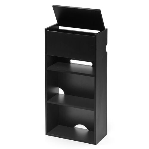 キューブ型収納ボックス（棚付きゲーム機収納・ハーフサイズ・ハイタイプ・上部オープン・幅35×奥行17×高さ70cm・配線穴・推し活収納棚・Switch・タップ・ブラック）