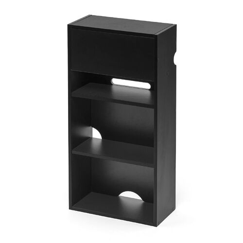 キューブ型収納ボックス（棚付きゲーム機収納・ハーフサイズ・ハイタイプ・上部オープン・幅35×奥行17×高さ70cm・配線穴・推し活収納棚・Switch・タップ・ブラック）