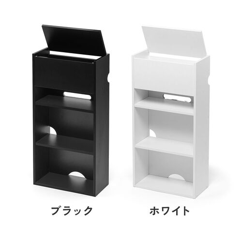 キューブ型収納ボックス（棚付きゲーム機収納・ハーフサイズ・ハイタイプ・上部オープン・幅35×奥行17×高さ70cm・配線穴・推し活収納棚・Switch・タップ・ブラック）