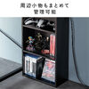 キューブ型収納ボックス（棚付きゲーム機収納・ハーフサイズ・ハイタイプ・上部オープン・幅35×奥行17×高さ70cm・配線穴・推し活収納棚・Switch・タップ・ブラック）