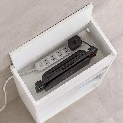 キューブ型収納ボックス（棚付きゲーム機収納・ハーフサイズ・ハイタイプ・上部オープン・幅35×奥行17×高さ70cm・配線穴・推し活収納棚・Switch・タップ・ホワイト）