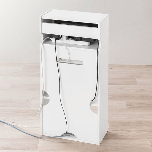 キューブ型収納ボックス（棚付きゲーム機収納・ハーフサイズ・ハイタイプ・上部オープン・幅35×奥行17×高さ70cm・配線穴・推し活収納棚・Switch・タップ・ホワイト）