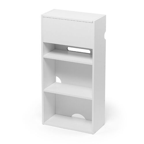 キューブ型収納ボックス（棚付きゲーム機収納・ハーフサイズ・ハイタイプ・上部オープン・幅35×奥行17×高さ70cm・配線穴・推し活収納棚・Switch・タップ・ホワイト）