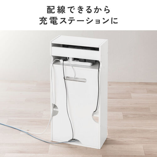 キューブ型収納ボックス（棚付きゲーム機収納・ハーフサイズ・ハイタイプ・上部オープン・幅35×奥行17×高さ70cm・配線穴・推し活収納棚・Switch・タップ・ホワイト）