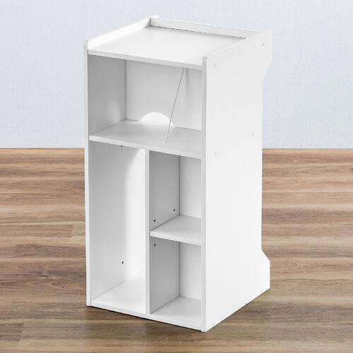 キューブ型収納ボックス（棚付きゲーム機収納・ハイタイプ・上部オープン・幅35×奥行34.5×高さ70cm・配線穴・プレステ5・Switch・推し活収納棚・タップ・ホワイト）