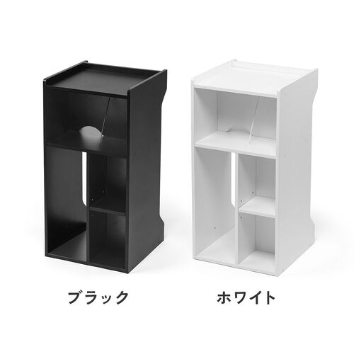 キューブ型収納ボックス（棚付きゲーム機収納・ハイタイプ・上部オープン・幅35×奥行34.5×高さ70cm・配線穴・プレステ5・Switch・推し活収納棚・タップ・ホワイト）