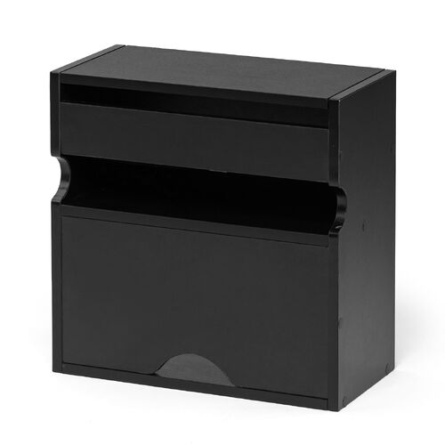 キューブ型収納ボックス（蓋付きゲーム機収納・ハーフサイズ・上部オープン・2段式・幅35×奥行17×高さ35cm・配線穴・推し活収納棚・Switch・タップ・ブラック）